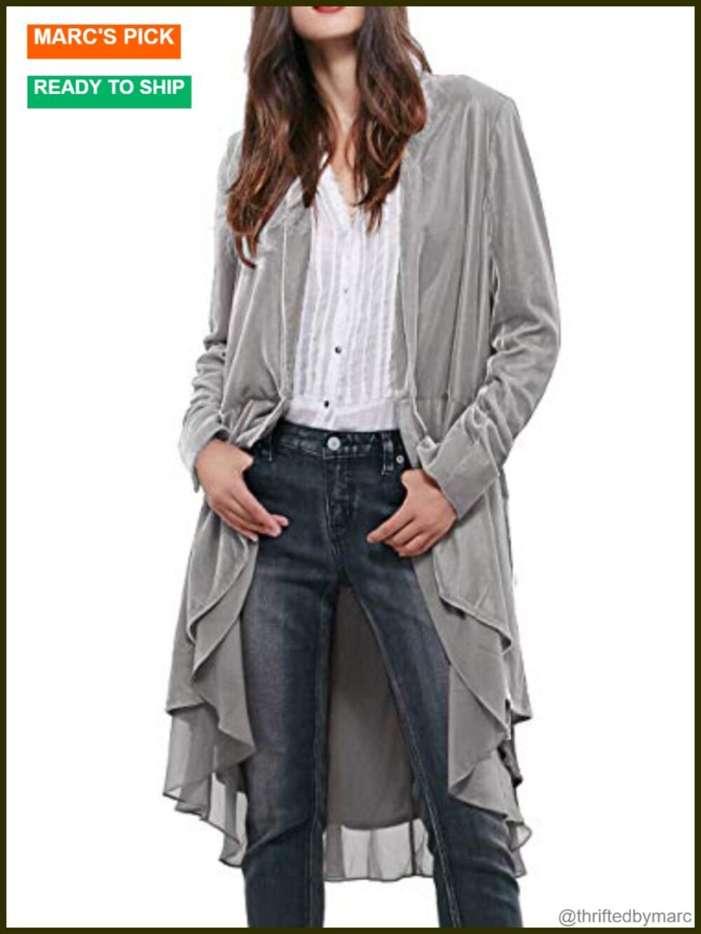 Velvet Long Sleeve Blazer Coat Casual Collarless Ruffled Hem Fall